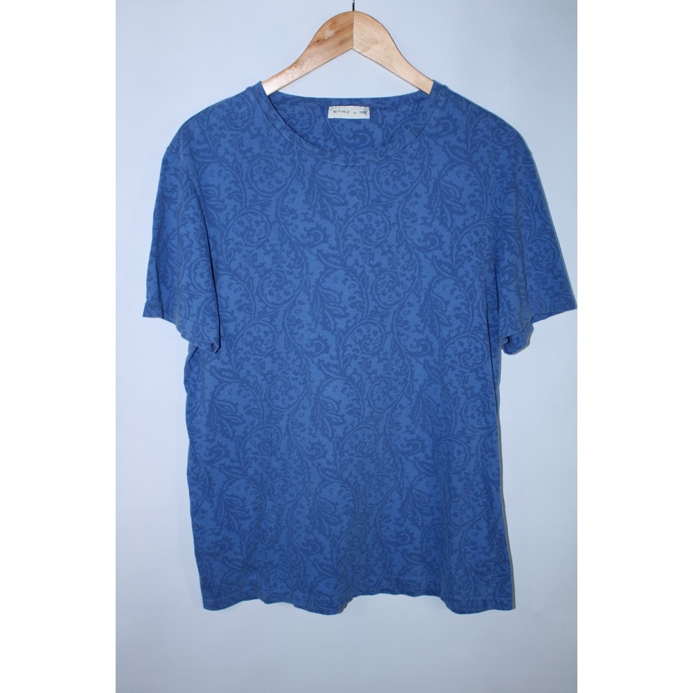 Etro Men's Large Blue Paisley Short Sleeve Crew Neck T-Shirt